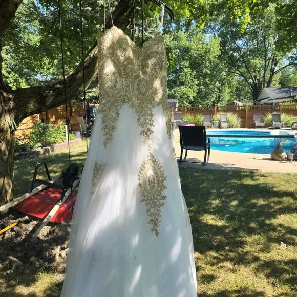 White and Gold Prom Dress, Size 13 - Picture 3 of 3